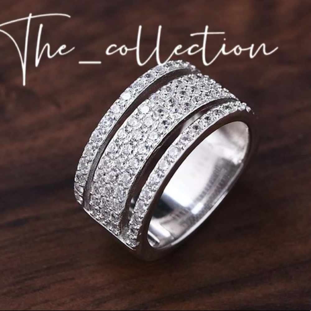 WIDE DIAMOND BAND IN STERLING SILVER - Picture 3 of 4